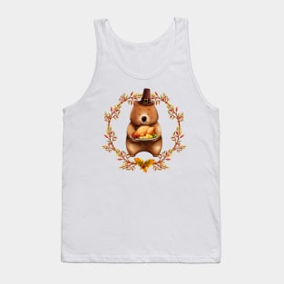 Thanksgiving Bear With Turkey Dinner Tank Top